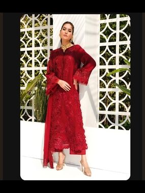 Luxurious Red Embroidered Kurta Set - Women Kurta Bottoms Long Sleeve